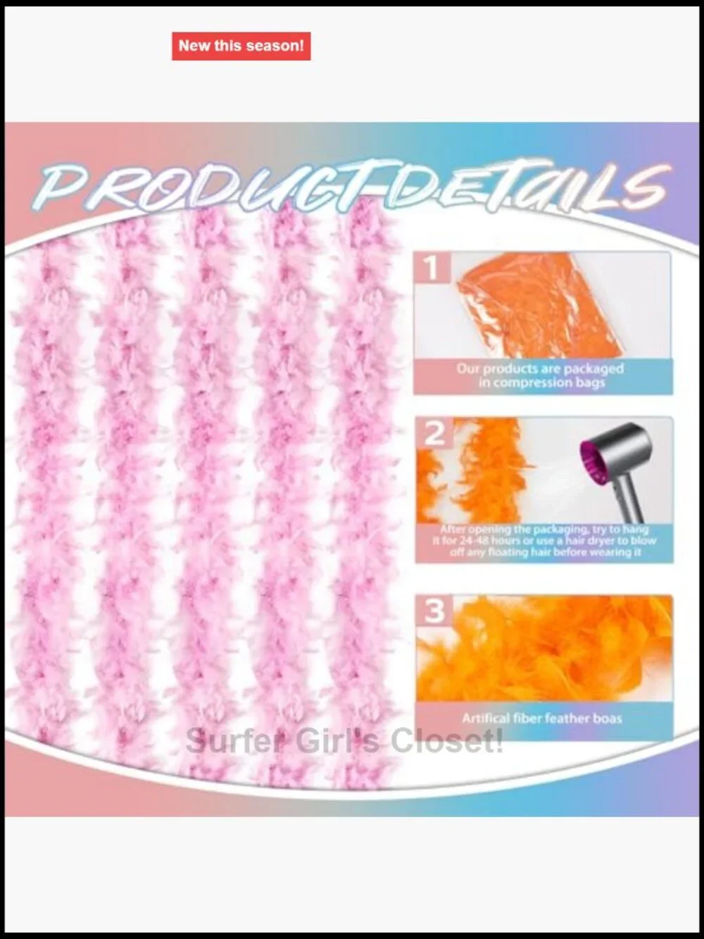 5 Turkey Feather Boas 150cm Halloween Party Costume Decoration, Multipack